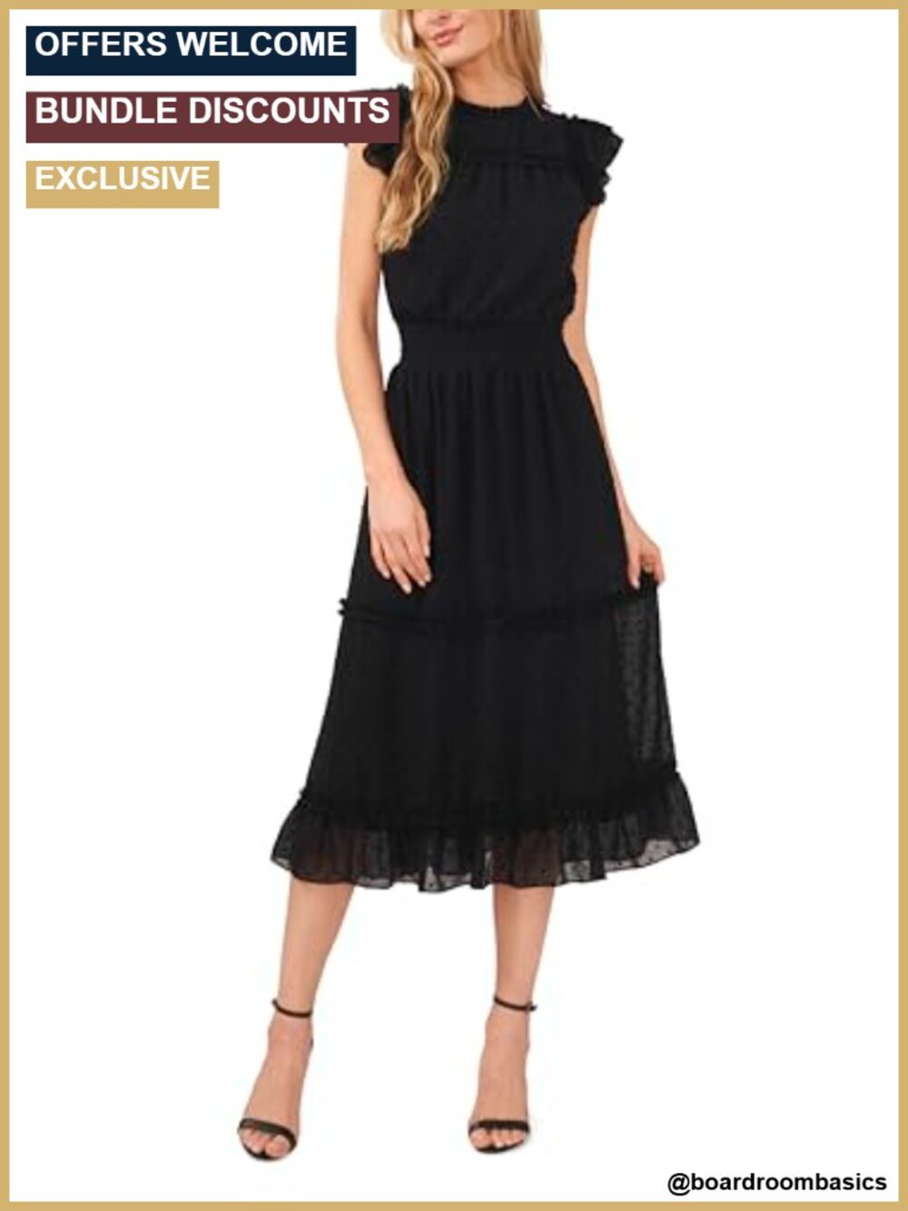 Flutter Sleeve Smocked Waist Midi Dress